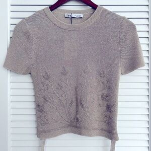 Zara Silver Open Back Metallic Thread Knit Top / Size: M / Ref: 3859/156 NWT